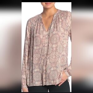 Women's Lucy Band Printed Peasant Top Pink Muit Tanzania Sz M